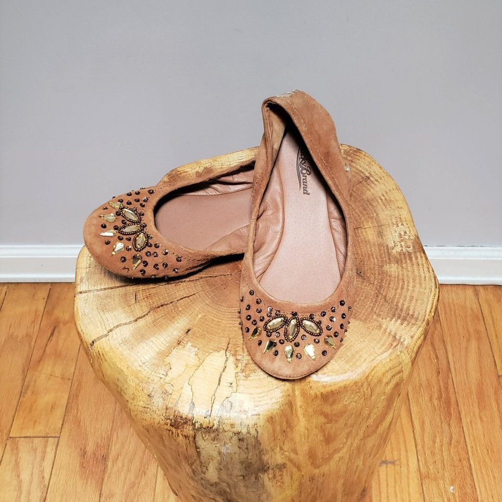 Lucky Brand Brown Suede Ballet Flats W/ Beaded Det